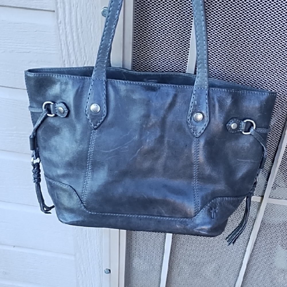 Frye Blue Leather Tote with Double Handles